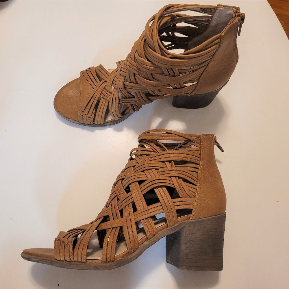 Seven Dials Heeled Open Toed Cage Sandals, brown, size 8.5